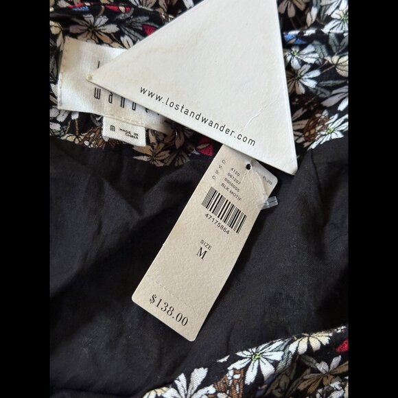 New Lost and Wander Skirt Medium Black Floral Garden Leg Slit Midi Cocktail - Picture 6 of 7